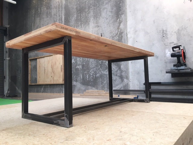 industrial steel framed table and Xlam top